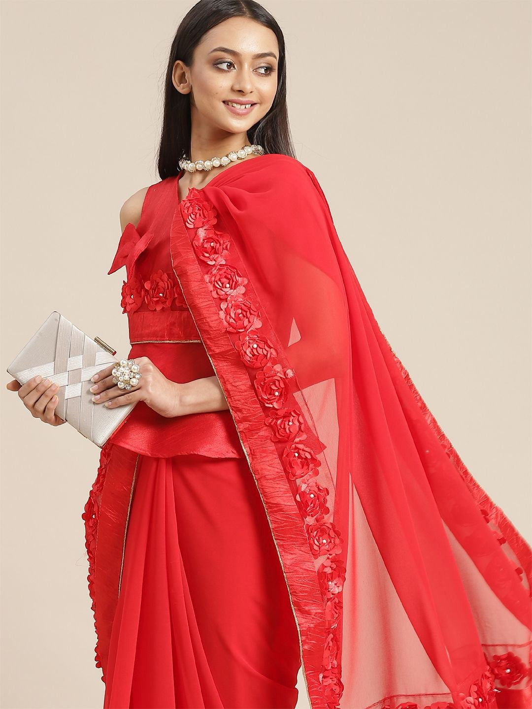 Dhiyona RV Women's Designer Ribbon Work Georgette Saree with Blouse ( KVD16 )
