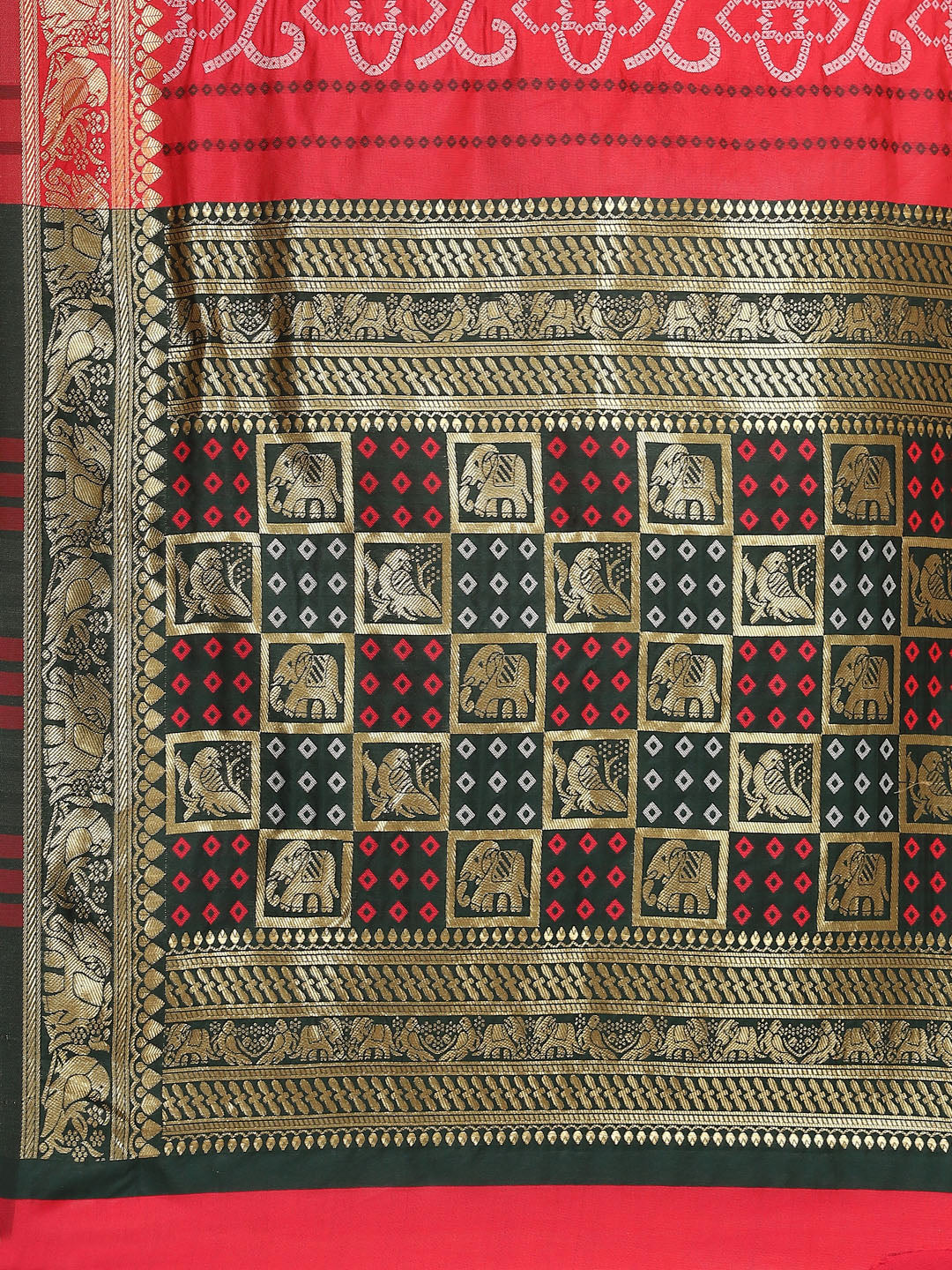 Dhiyona RV Women's Banarasi Cotton Silk With Zari weaving Bandhani Saree ( KVD1641 )