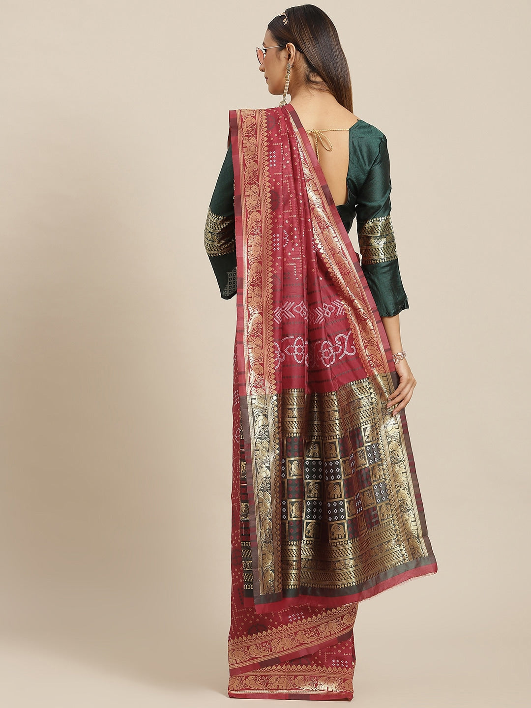 Dhiyona RV Women's Banarasi Cotton Silk With Zari weaving Bandhani Saree ( KVD1643 )