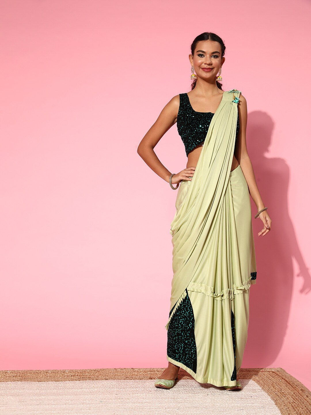 Dhiyona RV Women's Glamorous Lycra Sequins Saree with Velvet Blouse ( KVD1657 )