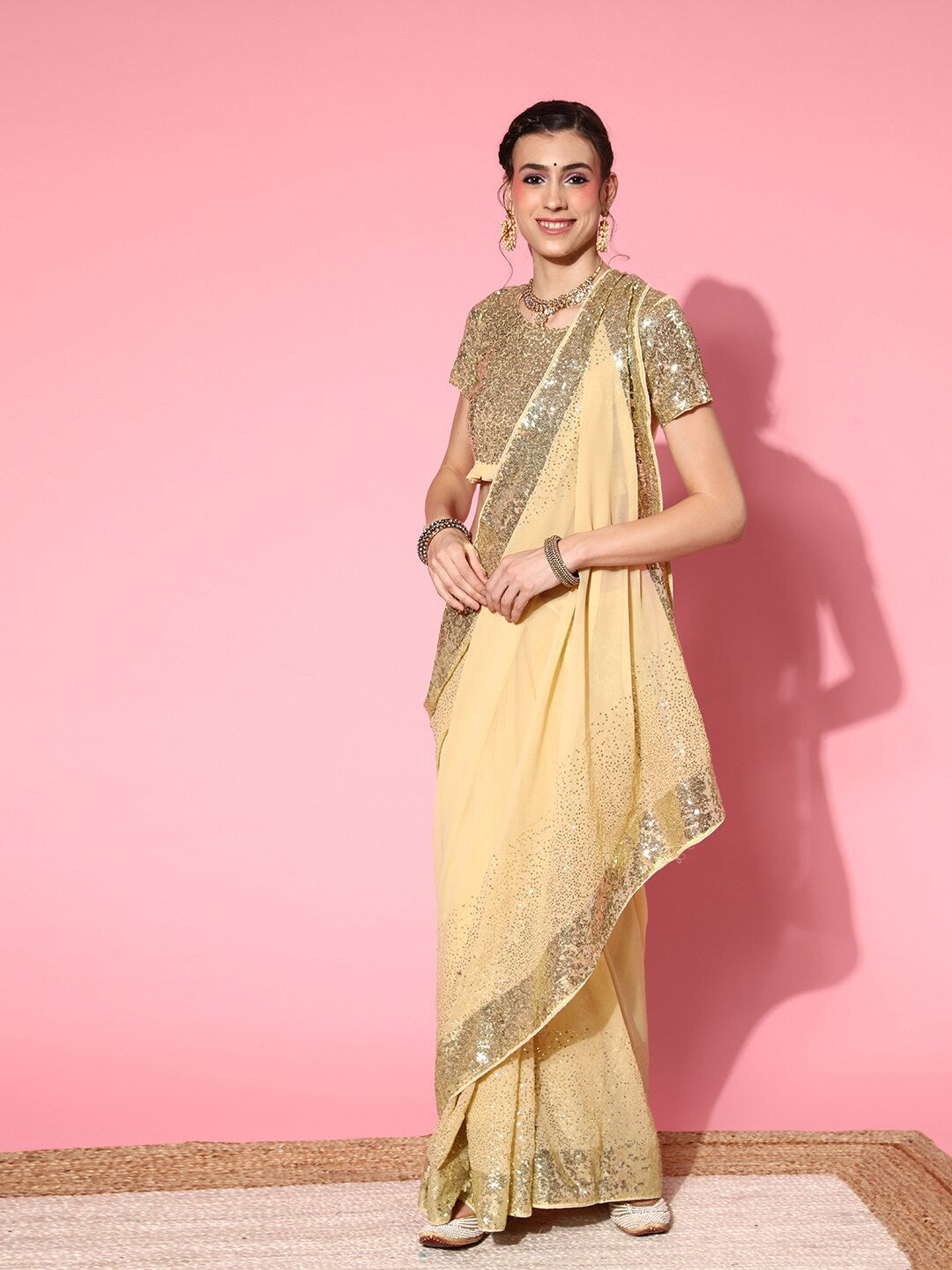 Dhiyona RV Women's Elegant Georgette Sequins Embroidered Saree with Designer Blouse ( KVD1659 )