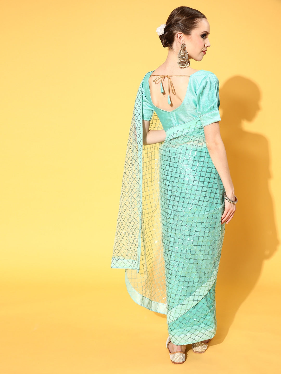 Dhiyona RV Women's Exquisite Net Sequins Embroidered Saree with Banglori Satin Blouse ( KVD1671 )