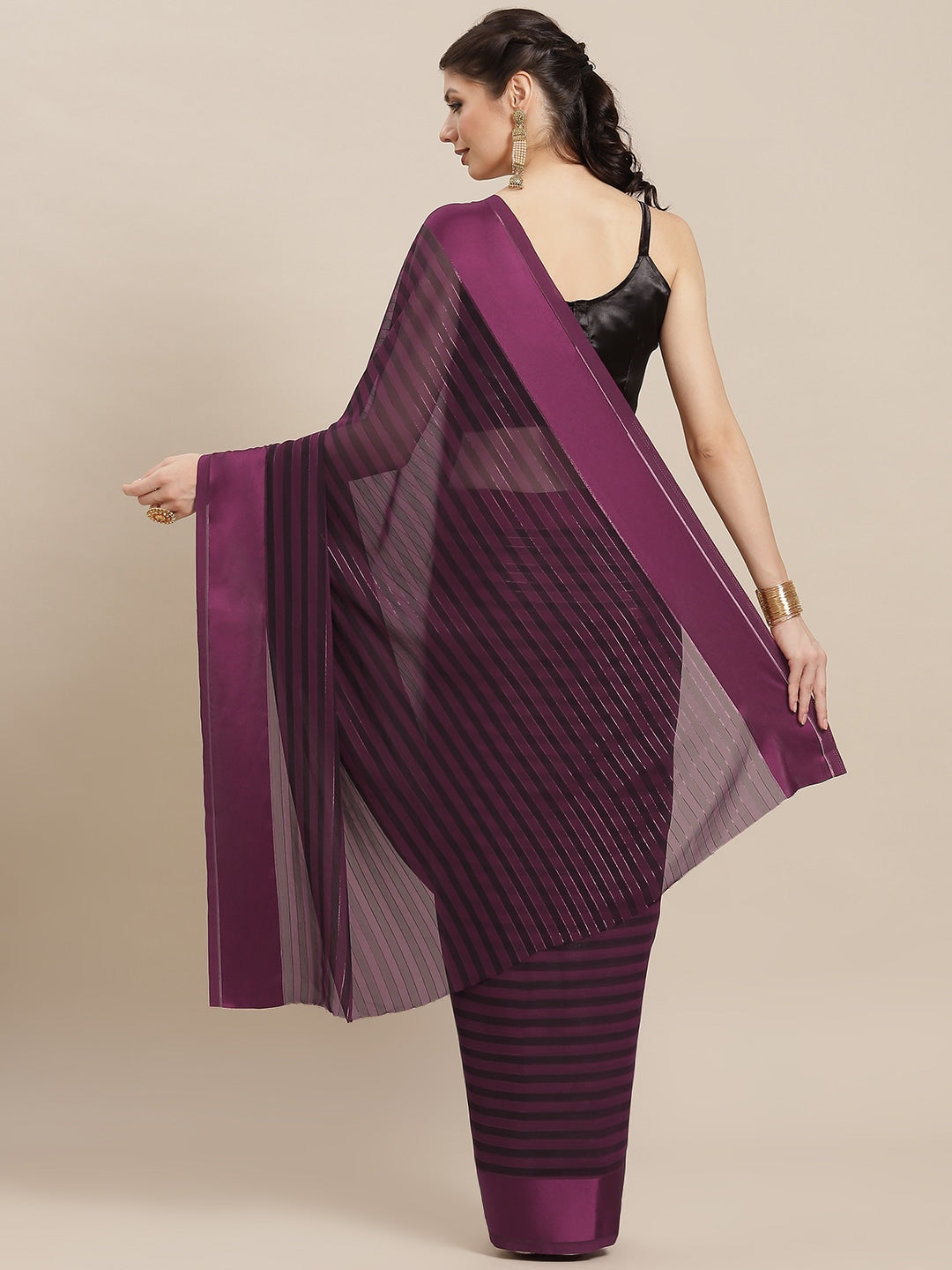 Dhiyona RV Women's Elegant Silk Blend Saree with Silver Zari Weaving Stripes With Blouse ( KVD1789 )