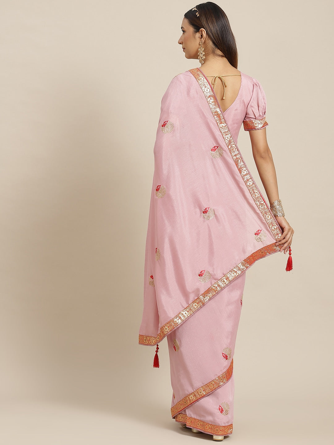 Dhiyona RV Women's Designer Vichitra Georgette Embroidered Saree with Jacquard Lace With Blouse ( KVD1796 )