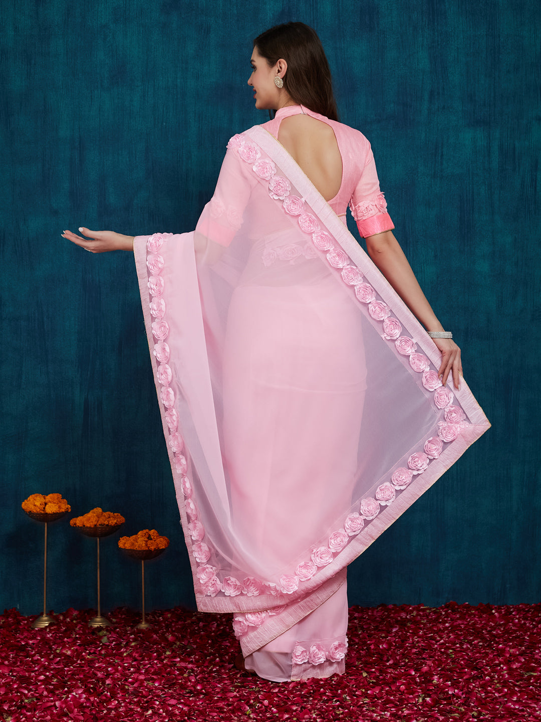 Dhiyona RV Women's Designer Ribbon Work Georgette Saree with Blouse ( KVD18 )