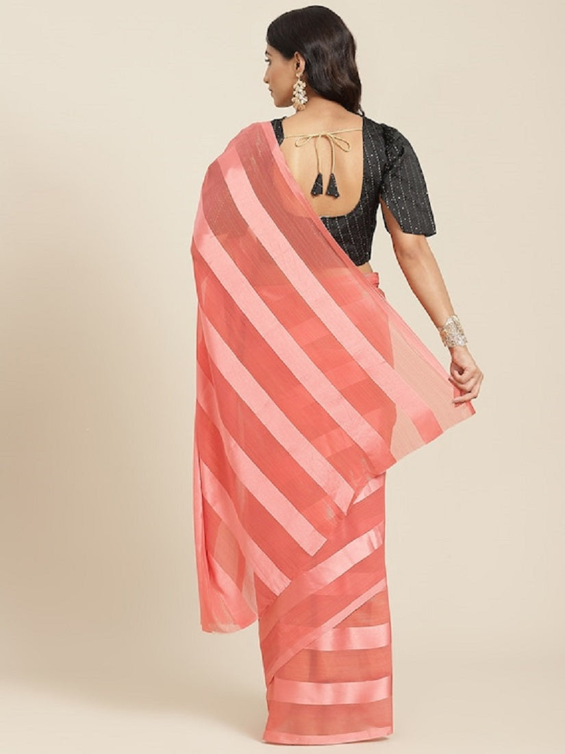 Dhiyona RV Women's Luxurious Silk Blend Saree with Satin & Zari Stripes and Sequins Blouse ( KVD1805 )
