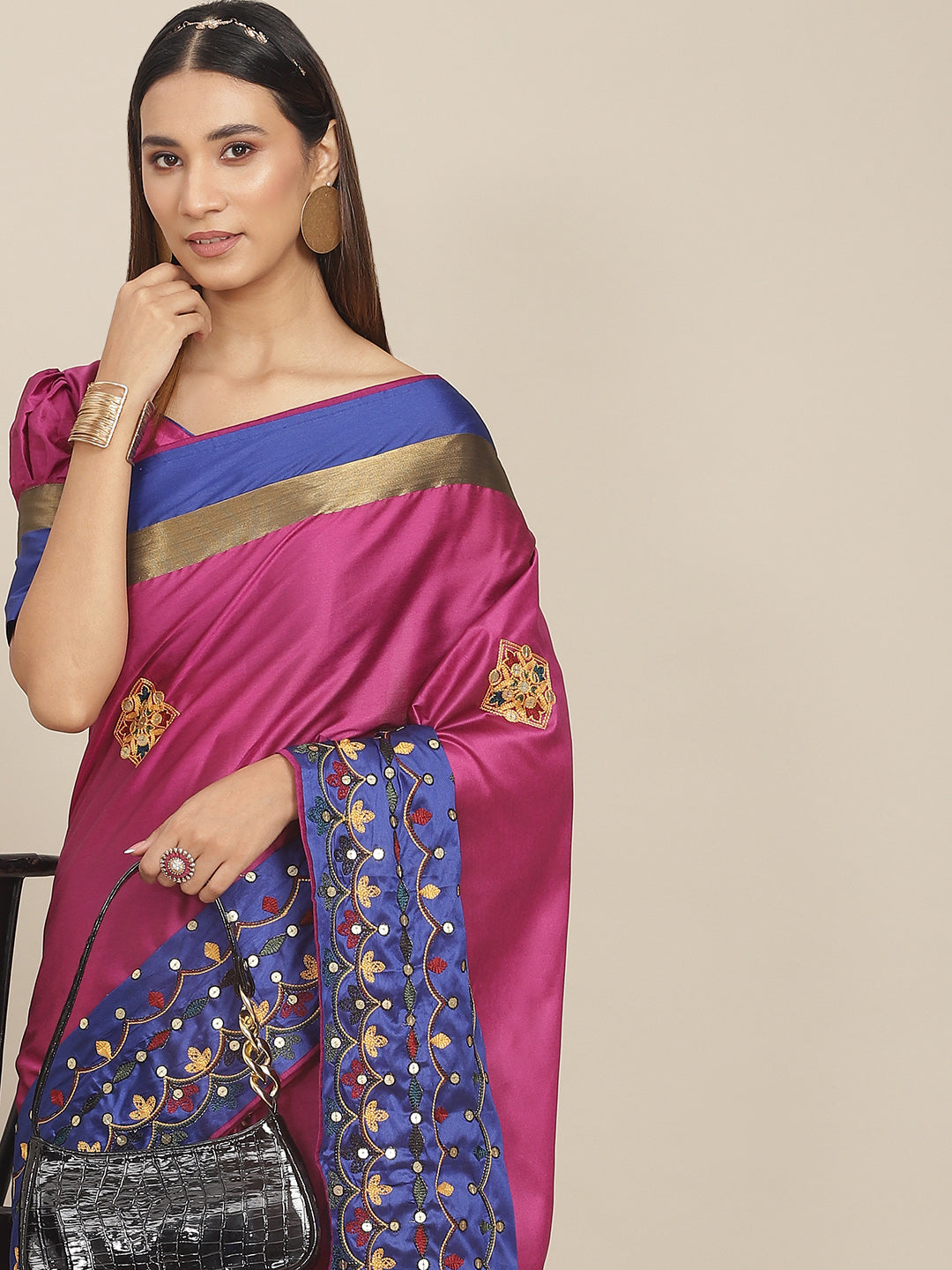 Dhiyona RV Women's Exquisite Aangi Cotton Silk Saree with Multi-Color Thread & Sequins Embroidery With Blouse ( KVD1816 )