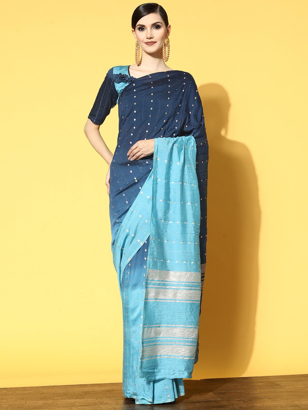 Dhiyona RV Women's Exquisite Soft Banarasi Cotton Tie-Dye Saree with Zari & Sequins Weaving With Blouse ( KVD1824 )