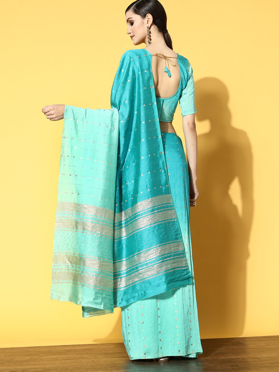 Dhiyona RV Women's Exquisite Soft Banarasi Cotton Tie-Dye Saree with Zari & Sequins Weaving With Blouse ( KVD1827 )