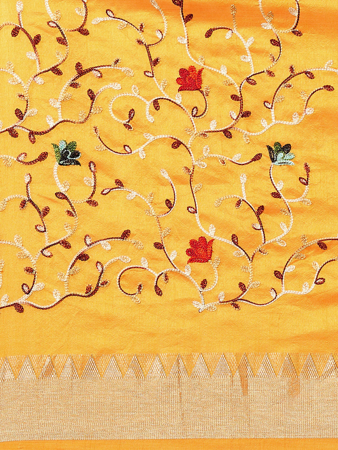 Dhiyona RV Women's Elegant Assam Cotton Silk Saree with Thread Embroidery & Golden Zari Border With Blouse ( KVD1890 )