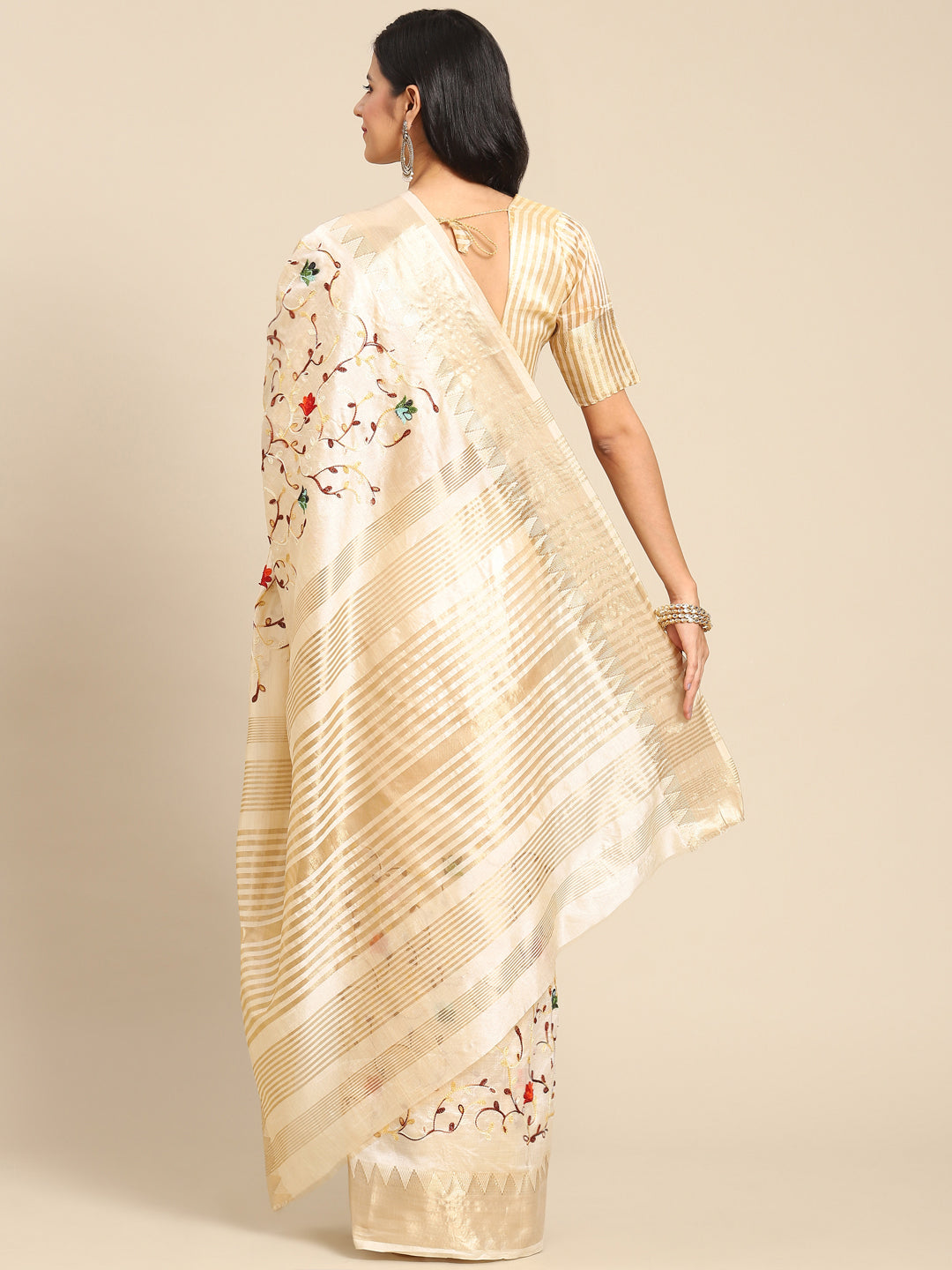Dhiyona RV Women's Elegant Assam Cotton Silk Saree with Thread Embroidery & Golden Zari Border With Blouse ( KVD1891 )