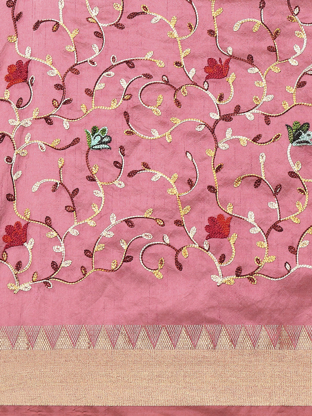 Dhiyona RV Women's Elegant Assam Cotton Silk Saree with Thread Embroidery & Golden Zari Border With Blouse ( KVD1894 )