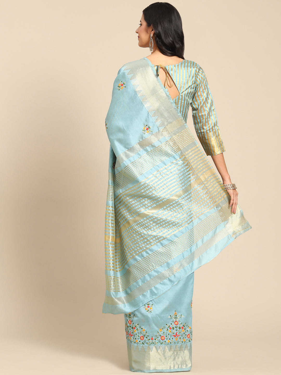 Dhiyona RV Women's Elegant Assam Cotton Silk Embroidered Saree with Temple Contrast Border ( KVD1897 )