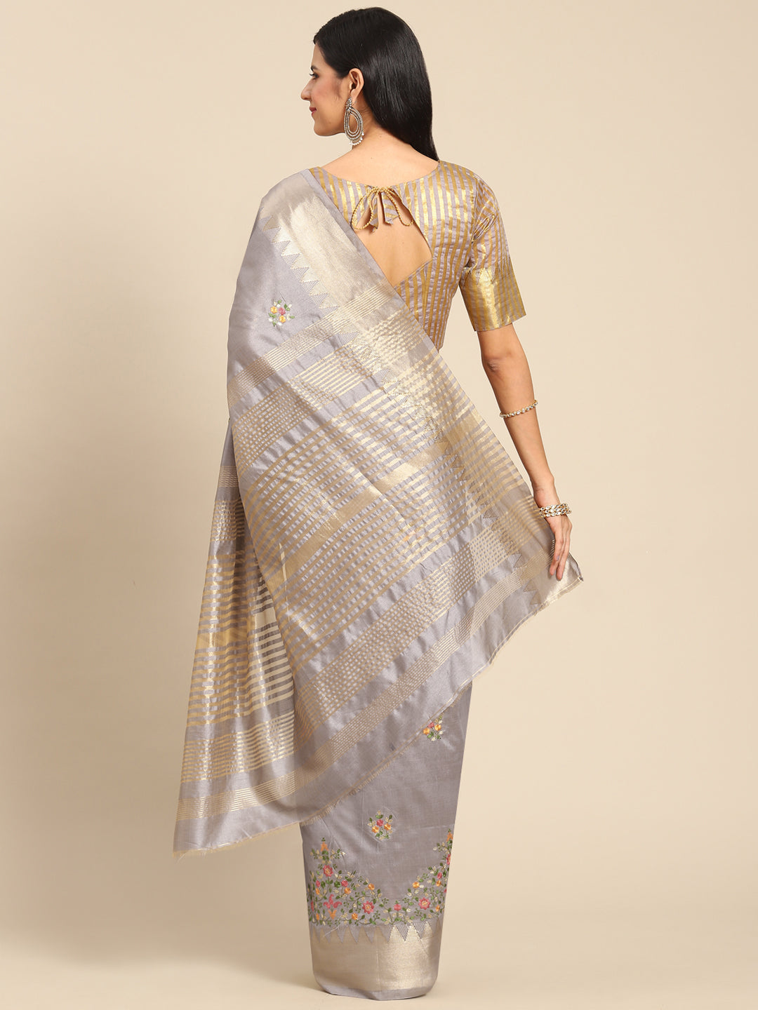 Dhiyona RV Women's Elegant Assam Cotton Silk Embroidered Saree with Temple Contrast Border ( KVD1899 )