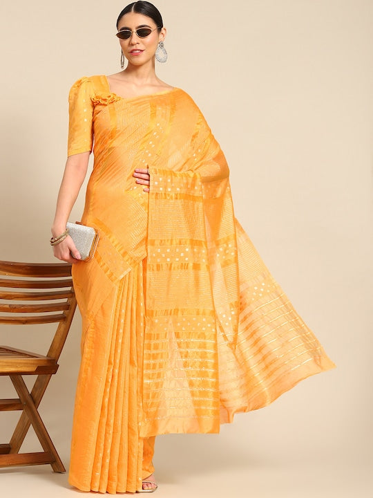 Dhiyona RV Women's Premium Soft Banarasi Cotton Tie-Dye Saree with Zari & Sequins Weaving With Blouse ( KVD1901 )