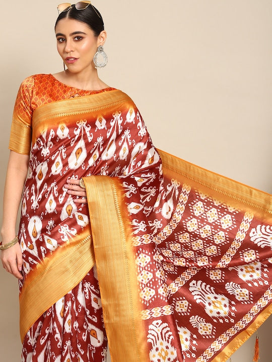 Dhiyona RV Women's Luxurious Banarasi Silk Digital Print Saree with Zari Woven Rich Pallu With Blouse ( KVD1904 )