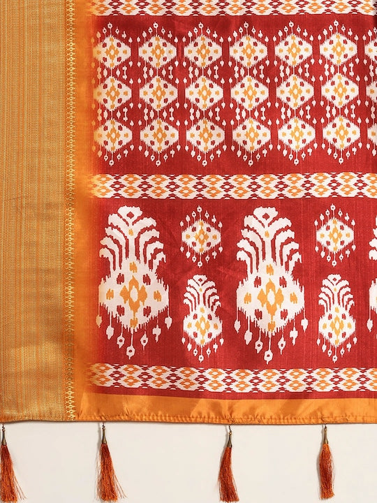 Dhiyona RV Women's Luxurious Banarasi Silk Digital Print Saree with Zari Woven Rich Pallu With Blouse ( KVD1904 )