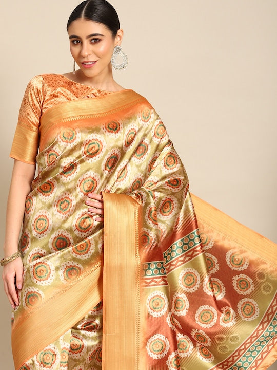 Dhiyona RV Women's Luxurious Banarasi Silk Digital Print Saree with Zari Woven Rich Pallu With Blouse ( KVD1905 )