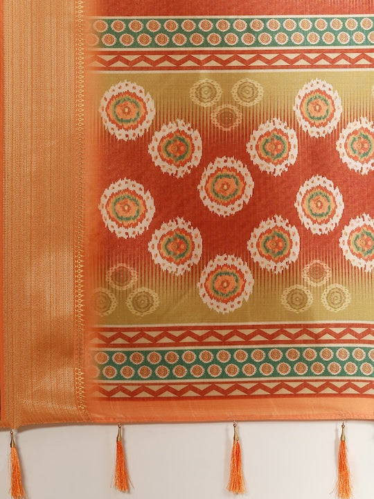 Dhiyona RV Women's Luxurious Banarasi Silk Digital Print Saree with Zari Woven Rich Pallu With Blouse ( KVD1905 )