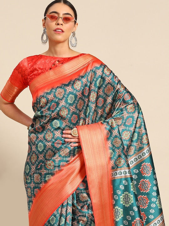 Dhiyona RV Women's Luxurious Banarasi Silk Digital Print Saree with Zari Woven Rich Pallu With Blouse ( KVD1906 )