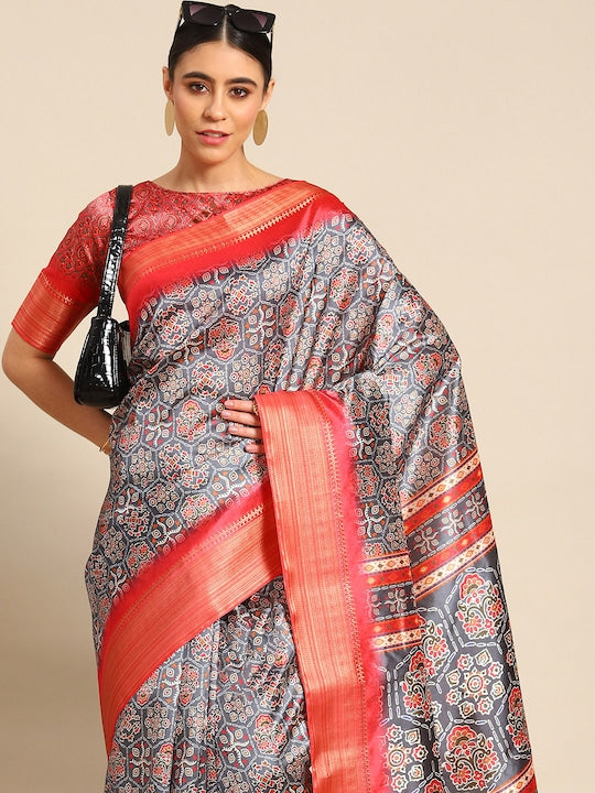 Dhiyona RV Women's Luxurious Banarasi Silk Digital Print Saree with Zari Woven Rich Pallu With Blouse ( KVD1907 )