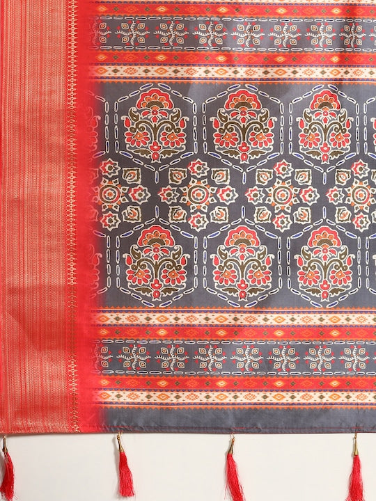 Dhiyona RV Women's Luxurious Banarasi Silk Digital Print Saree with Zari Woven Rich Pallu With Blouse ( KVD1907 )