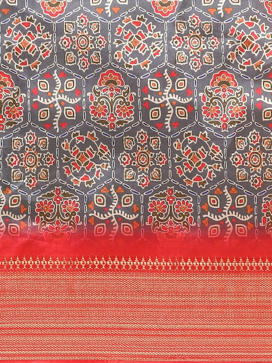 Dhiyona RV Women's Luxurious Banarasi Silk Digital Print Saree with Zari Woven Rich Pallu With Blouse ( KVD1907 )