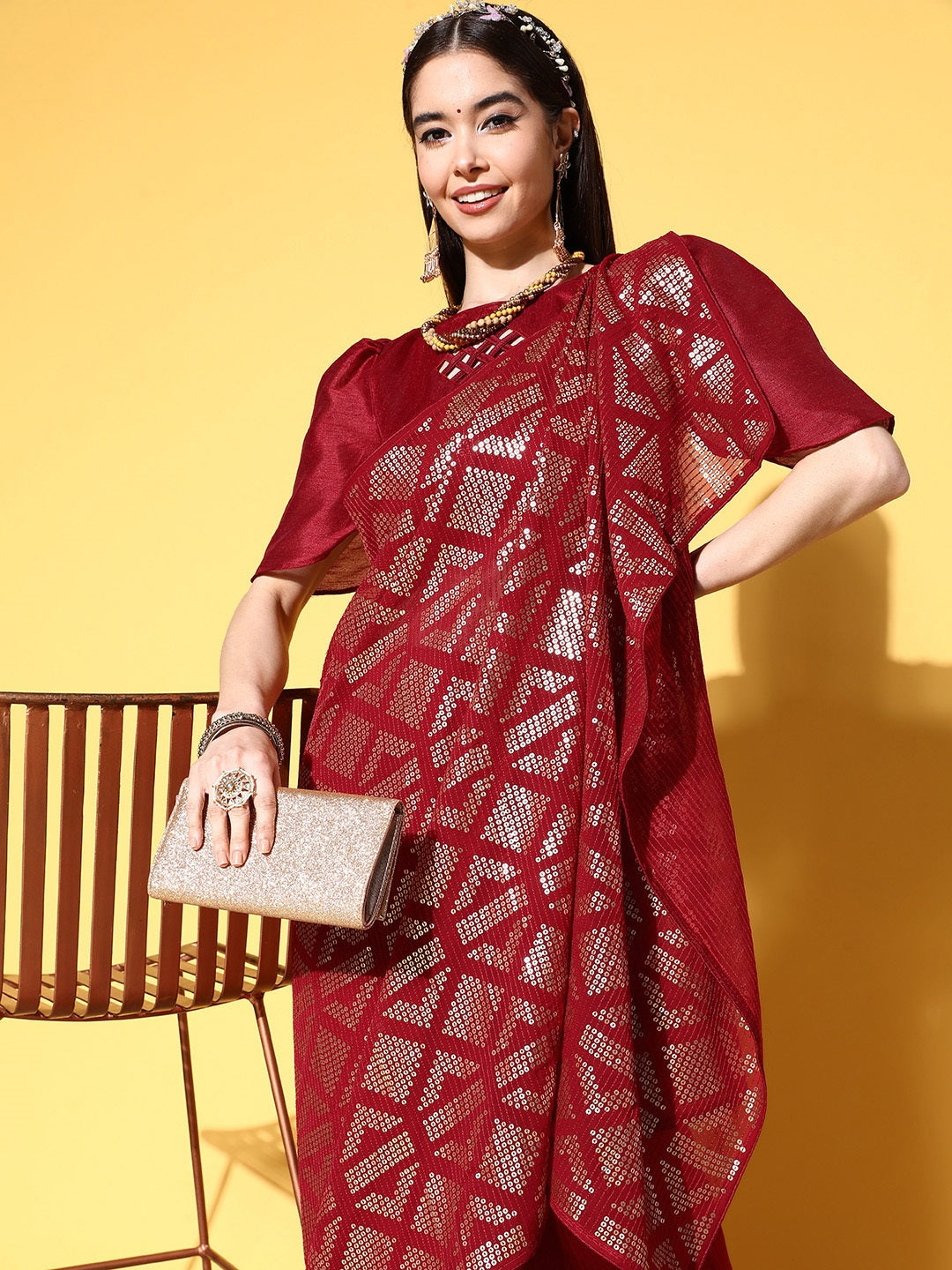 Dhiyona RV Women's Premium Georgette Sequins Embroidered Saree with Banglori Silk Blouse ( KVD1923 )