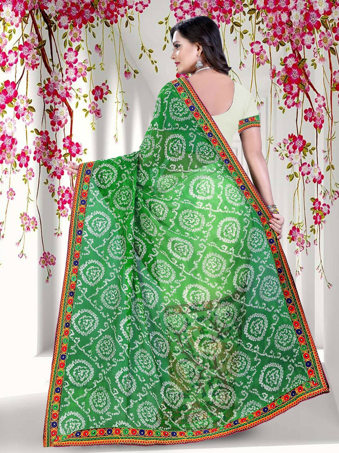 Dhiyona RV Women's Floral Embroidery Georgette Saree with Blouse ( KVD193 )