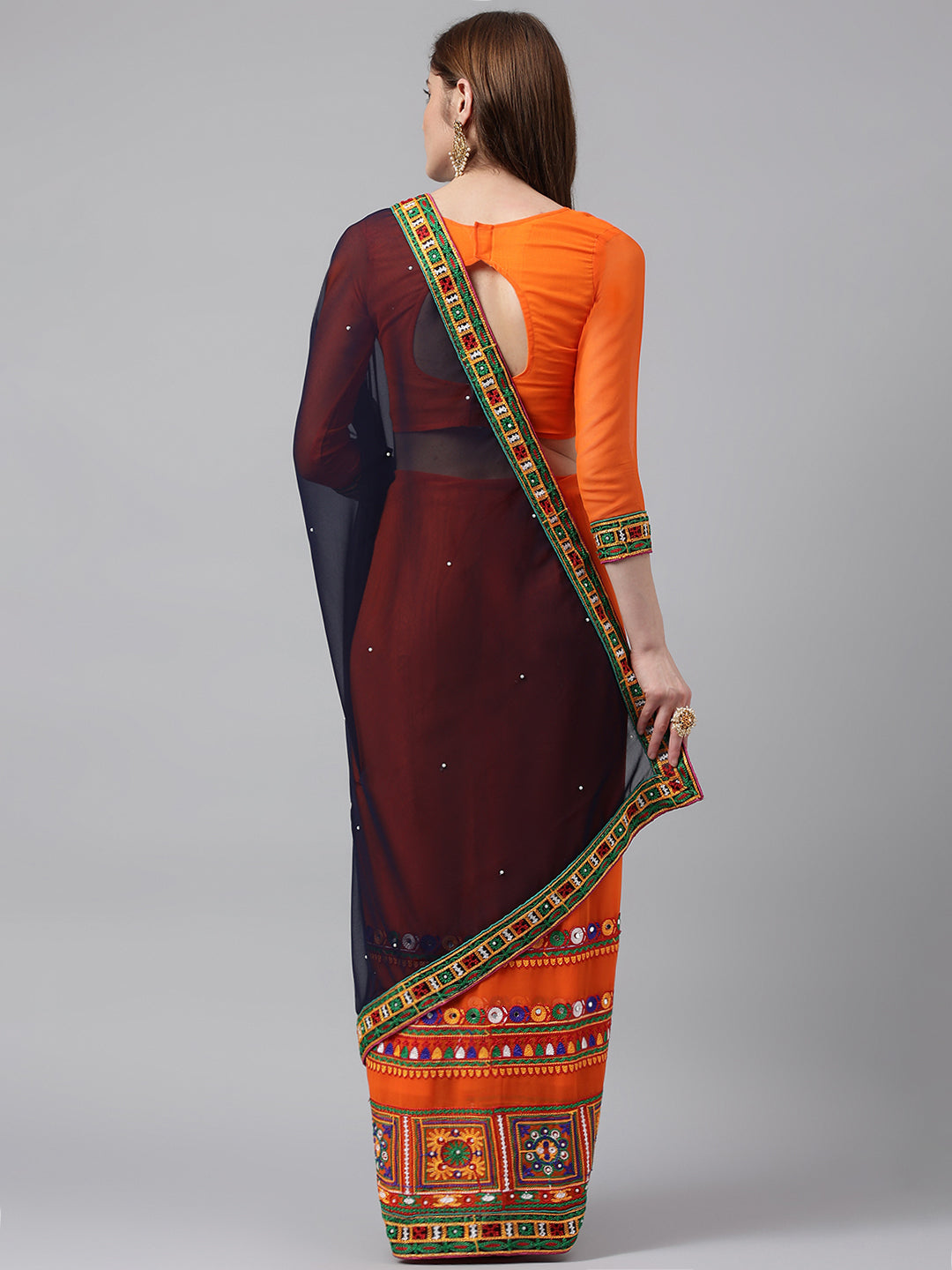 Dhiyona RV Women's Designer Half & Half Georgette Embroidery Work Saree With Blouse ( KVD2 )