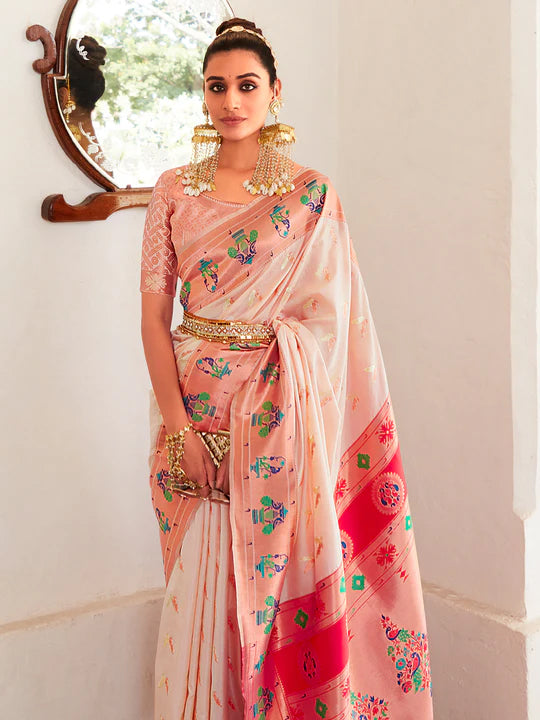 Dhiyona RV Women's Art Silk With Ethnic Motif Woven Design Saree With Woven Design Blouse ( KVD2095 )