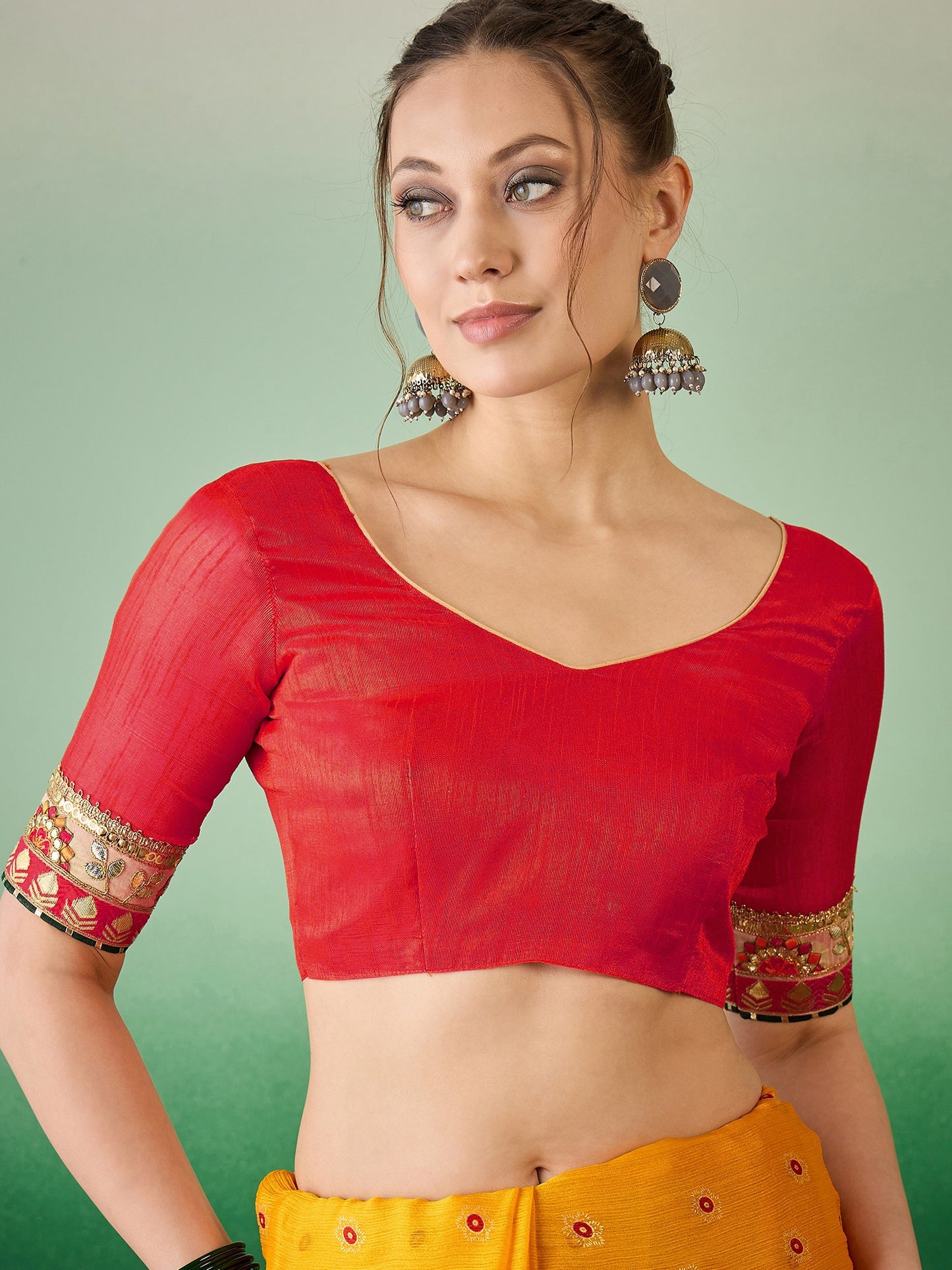 Dhiyona RV Women's Soft Mose Chiffon With Bhandhani Print With Heavy Lace Saree With Blouse ( KVD2129 )