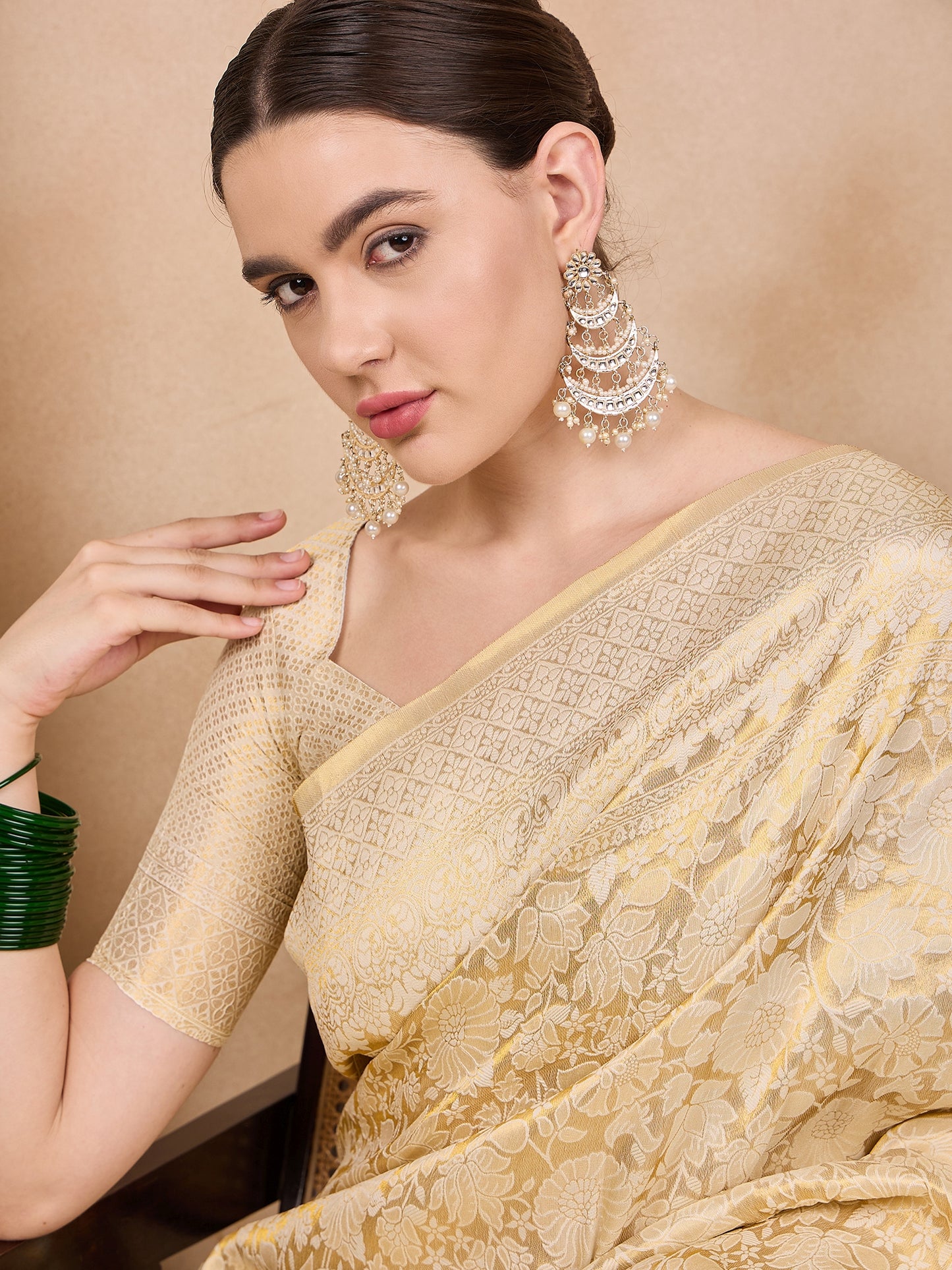 Dhiyona RV Women's Traditional Kanjivaram Silk Saree with Golden Zari Woven Border With Blouse ( KVD2144 )