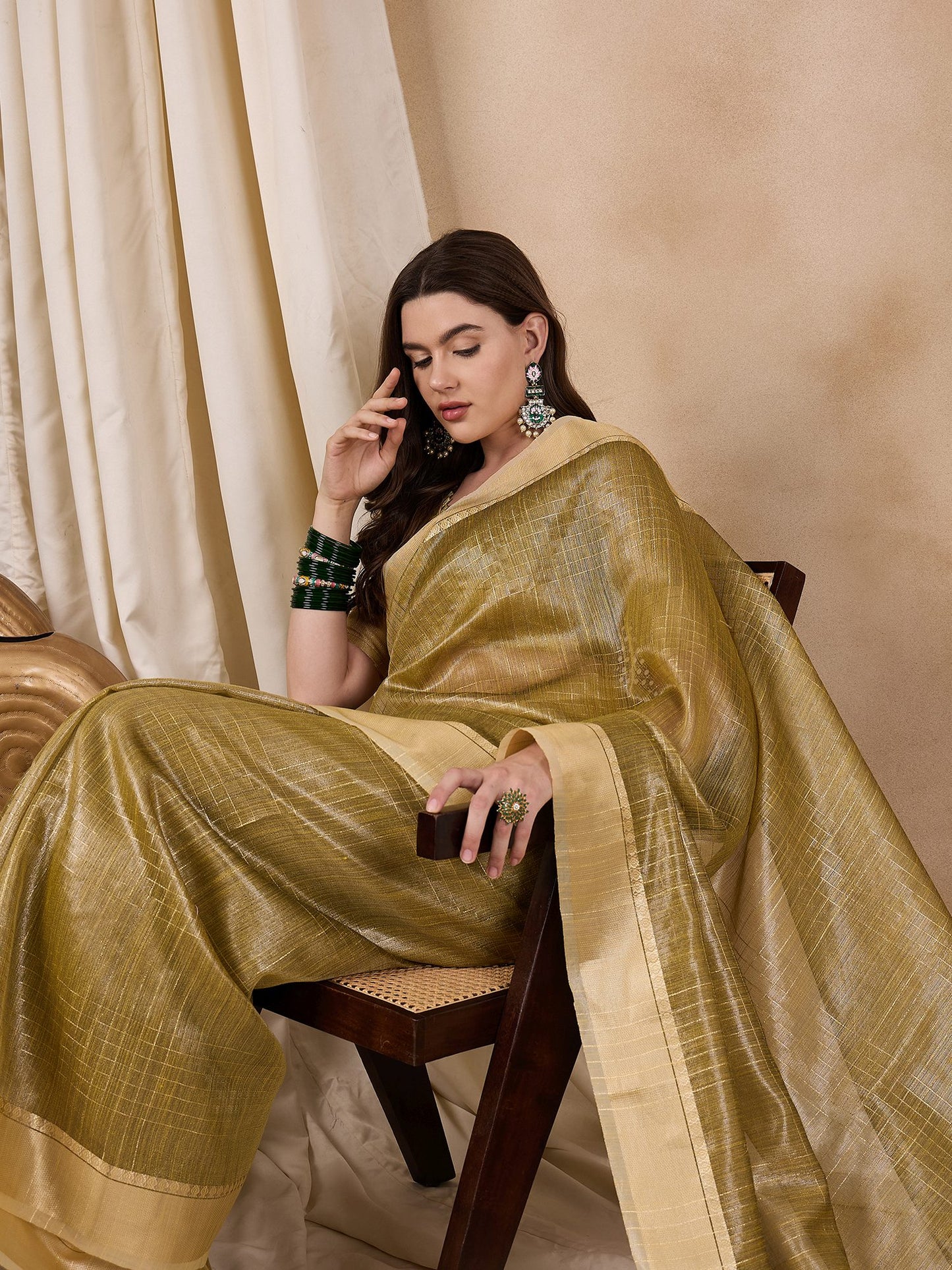 Dhiyona RV Women's Elegant Organza Golden Zari Woven Saree with Matching Blouse ( KVD2148 )