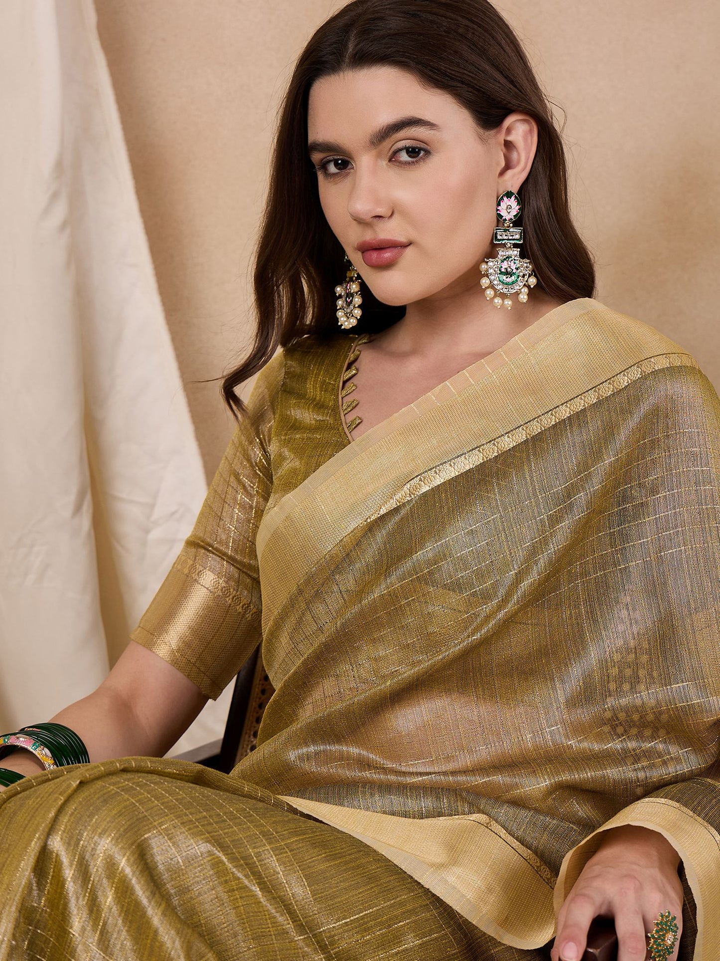 Dhiyona RV Women's Elegant Organza Golden Zari Woven Saree with Matching Blouse ( KVD2148 )