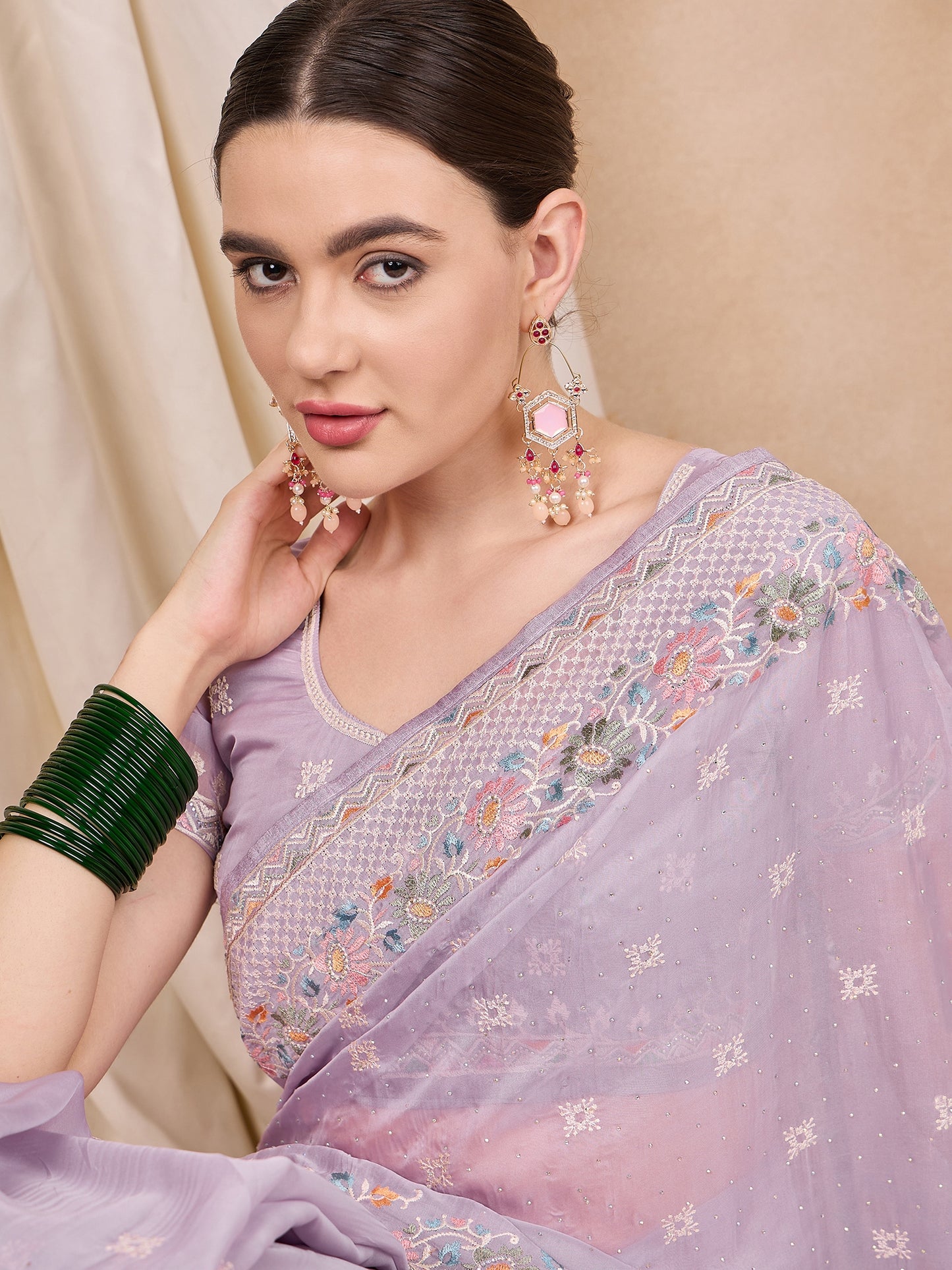 Dhiyona RV Women's Silk Organza Fabric With Multi Thread Embroidery Border Saree ( KVD2152 )