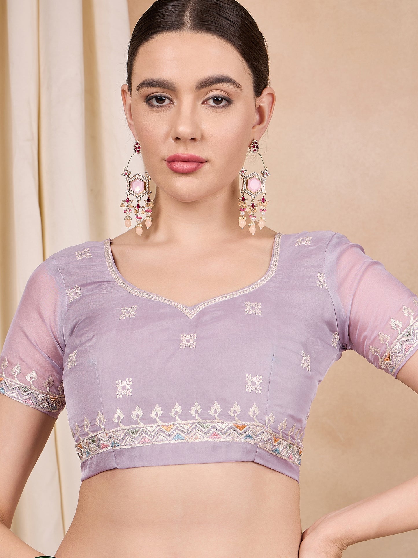 Dhiyona RV Women's Silk Organza Fabric With Multi Thread Embroidery Border Saree ( KVD2152 )