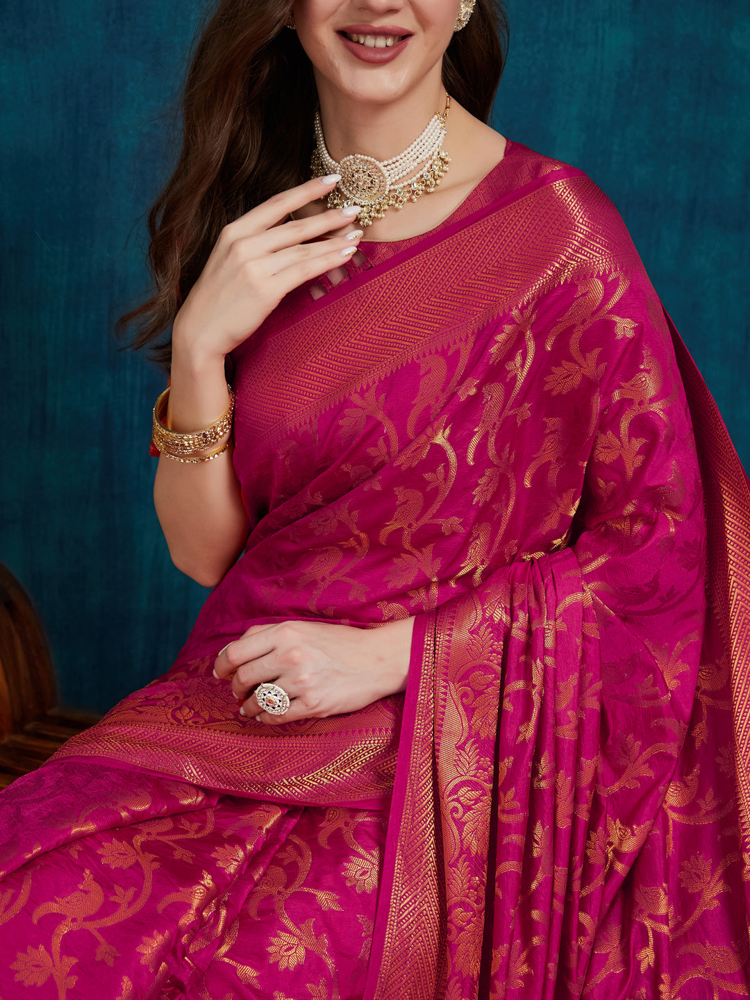 Dhiyona RV Women's Elegant Golden Zari Woven Banarasi Silk Saree with Blouse ( KVD2153 )