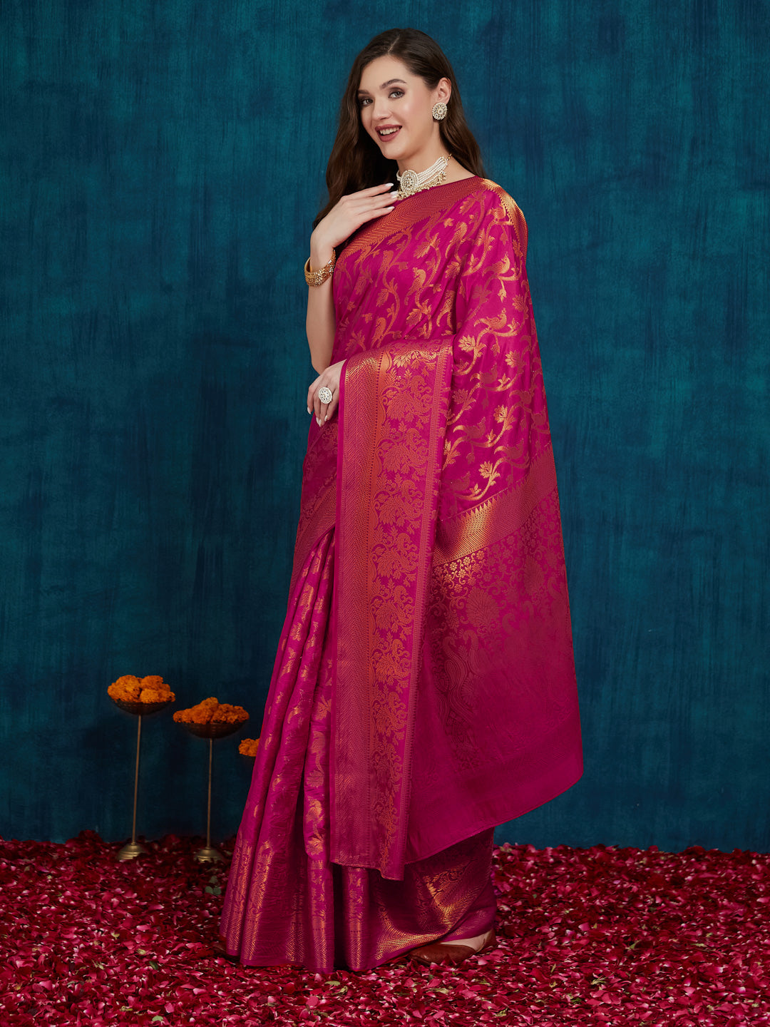 Dhiyona RV Women's Elegant Golden Zari Woven Banarasi Silk Saree with Blouse ( KVD2153 )
