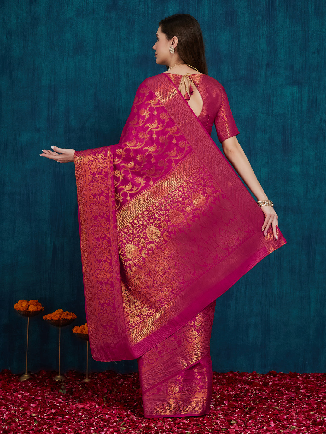 Dhiyona RV Women's Elegant Golden Zari Woven Banarasi Silk Saree with Blouse ( KVD2153 )