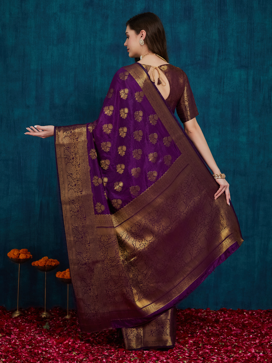 Dhiyona RV Women's Elegant Golden Zari Woven Banarasi Silk Saree with Blouse ( KVD2163 )