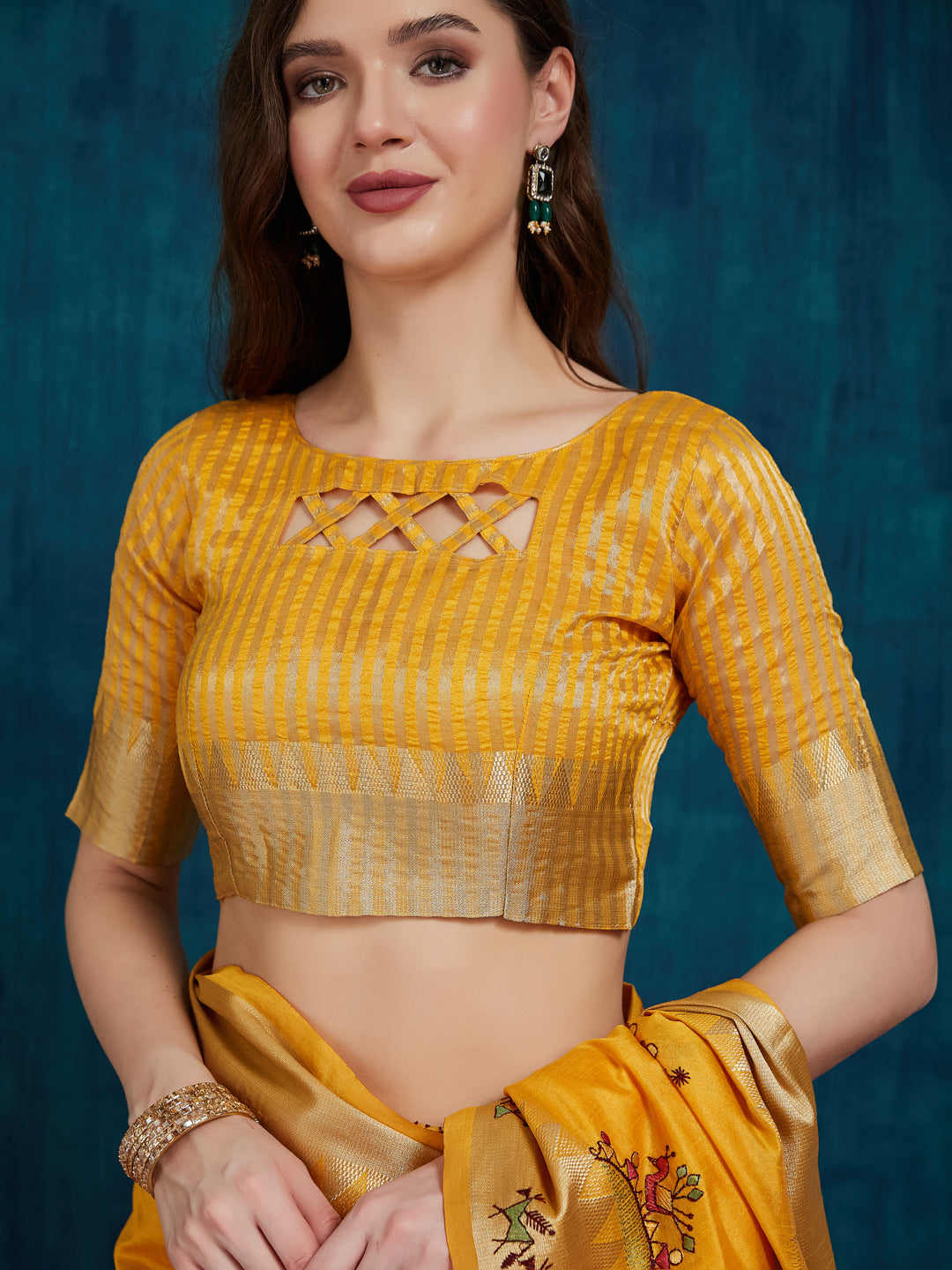 Dhiyona RV Women's Assam Cotton Silk With Golden Border And Multicolor Thread Embroidered Saree ( KVD2165 )