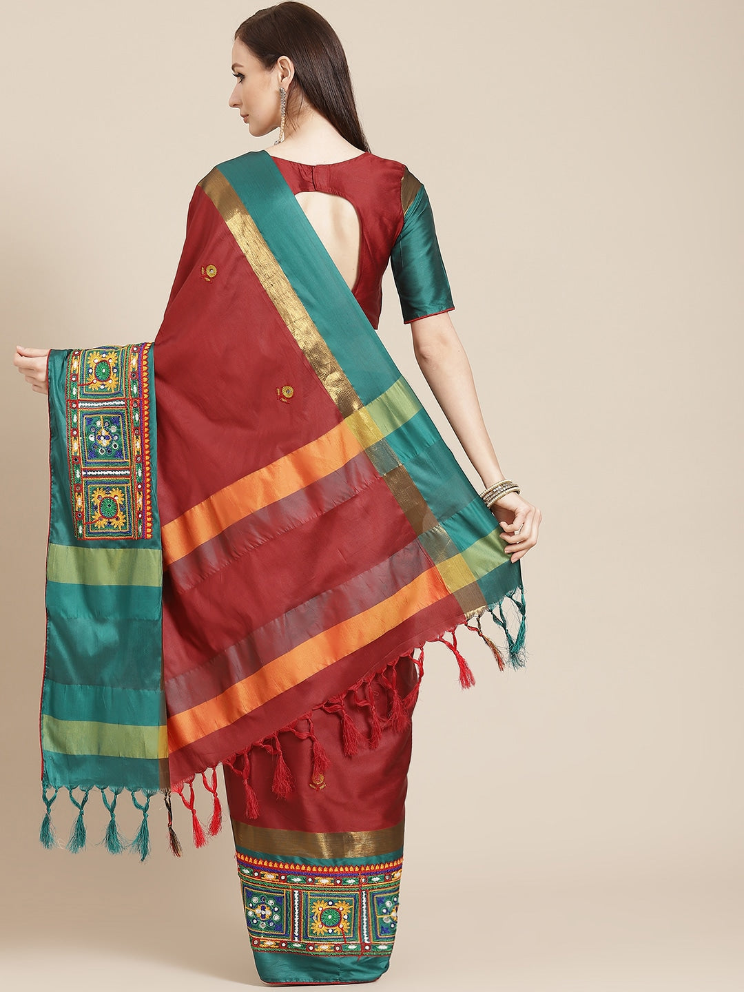 Dhiyona RV Women's Designer Cotton Silk Embroidered Saree with Heavy Border ( KVD405 )