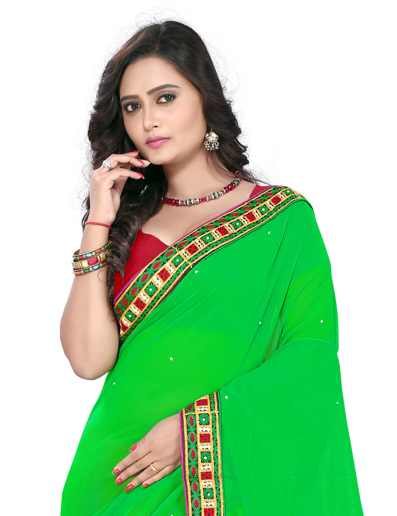 Dhiyona RV Women's Designer Half & Half Georgette Embroidery Work Saree With Blouse ( KVD5 )
