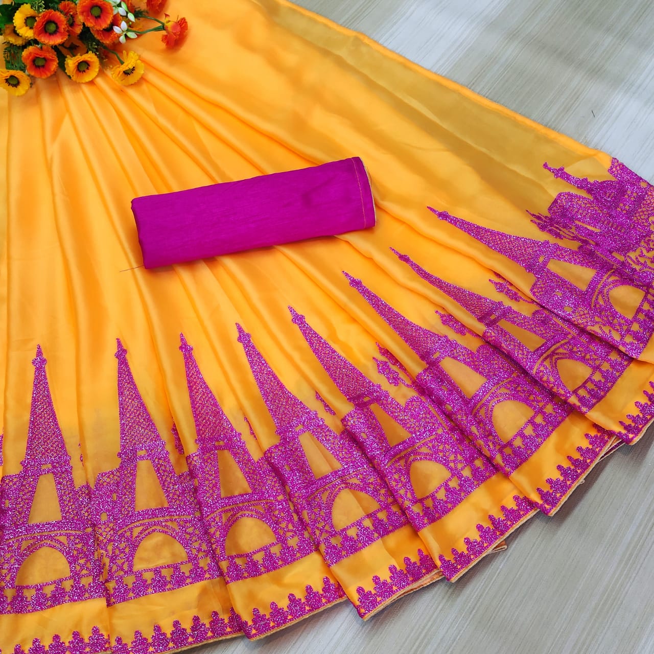 Dhiyona RV Women's Rangoli Georgette With Embroidery Work Party Wear Saree (KVD5619)