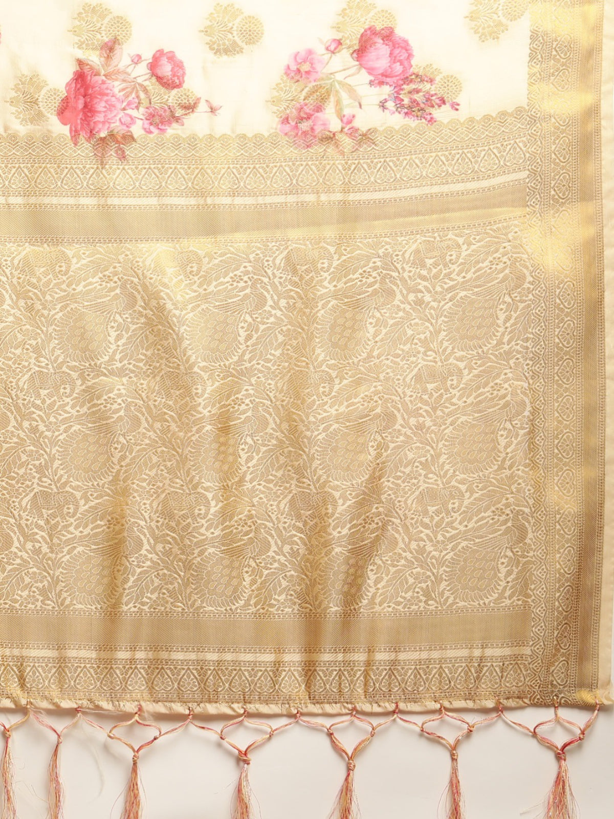 Dhiyona RV Women's banarasi Silk Zari woven Digital Printed With Contrast matching Zari woven Blouse Saree ( KVD974 )