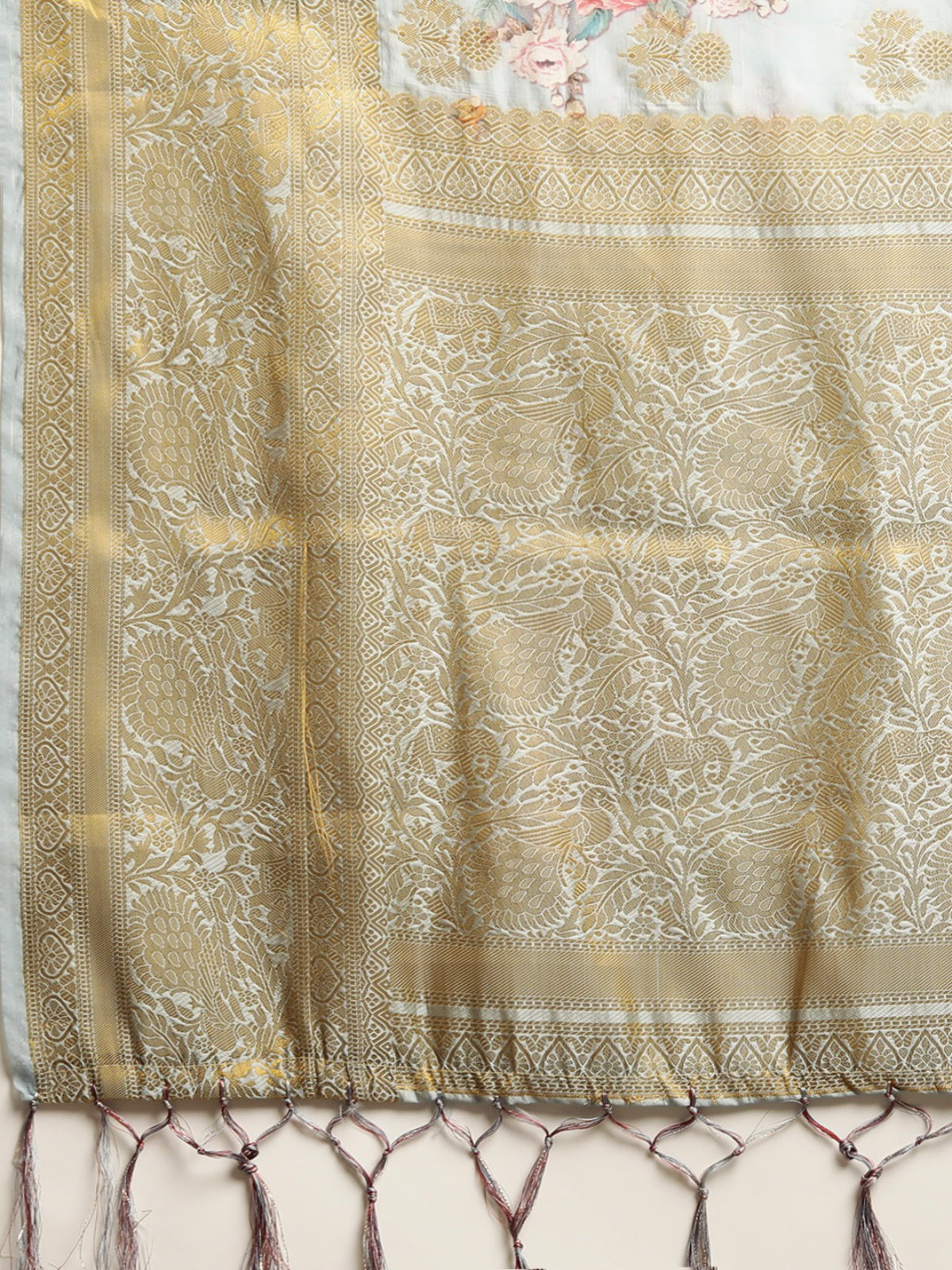Dhiyona RV Women's banarasi Silk Zari woven Digital Printed With Contrast matching Zari woven Blouse Saree ( KVD975 )