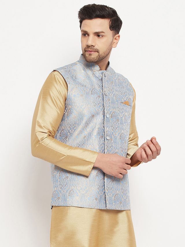 Men's Grey Silk Blend Straight Nehru Jacket