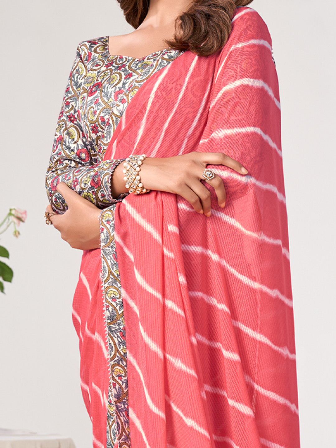 Women's Georgette Cream Embellished Designer Saree With Blouse Piece