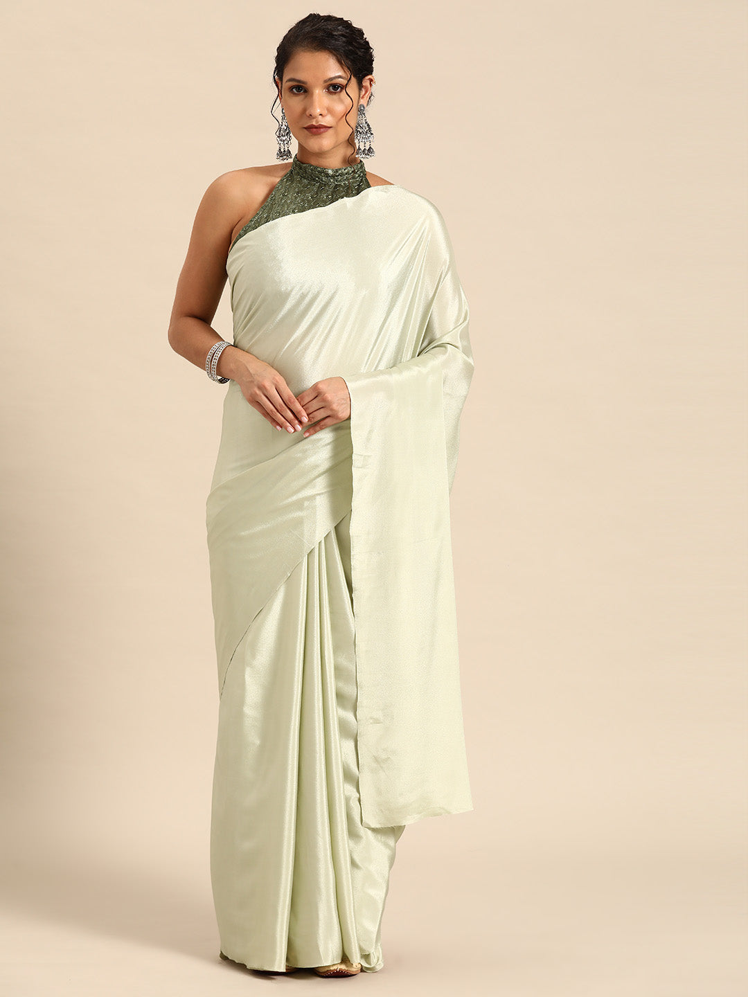 Dhiyona GR Women's Sabhya Pista Green Satin Saree